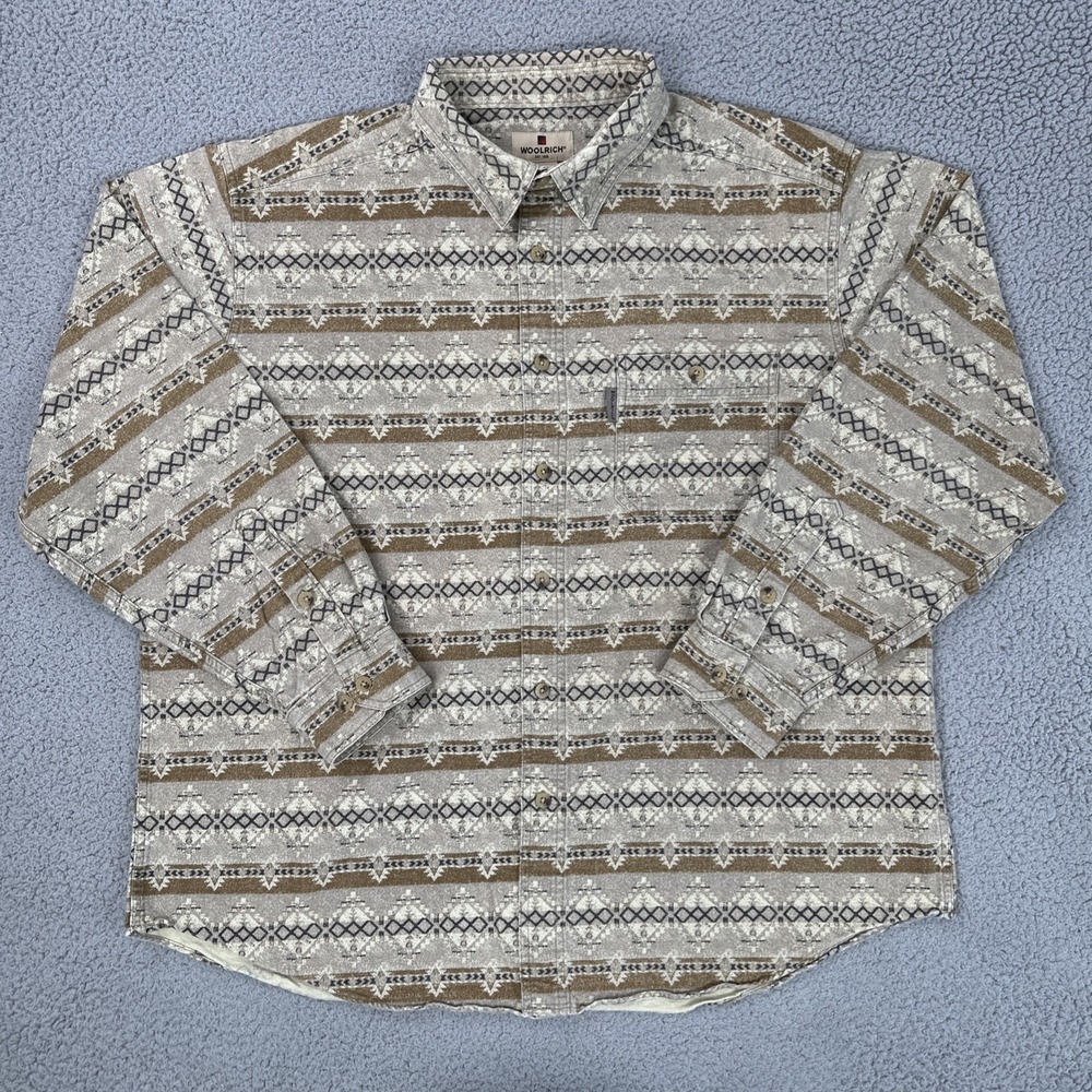 Woolrich Chamois Flannel Shirt Men XL Shale Aztec‎ Stripe Southwestern Pocket